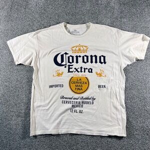 Corona Extra Graphic T Shirt Mens XL Cream Off White Beer Logo Cotton Tee 4882